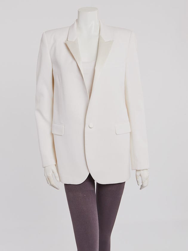 Yves Saint Laurent White Wool and Silk Tuxedo Jacket Size 8 /40