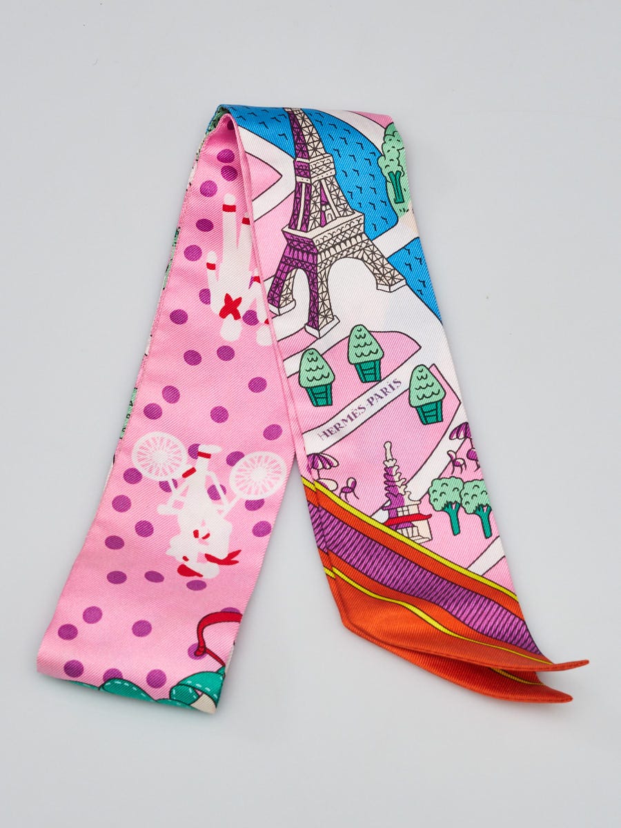 Hermes Pink Les Nouveaux Amoureux de Paris Silk Print Twilly
