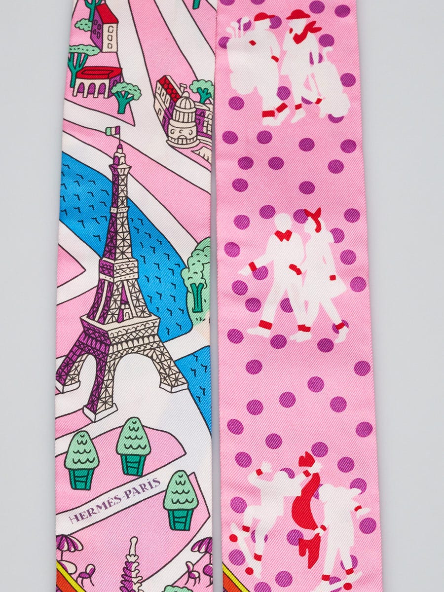 Hermes Pink Les Nouveaux Amoureux de Paris Silk Print Twilly