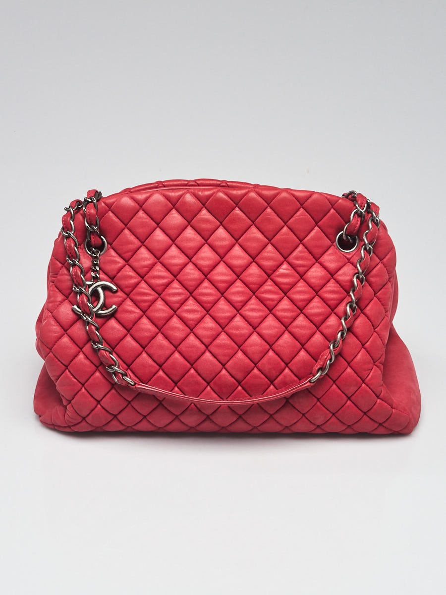 Auth Chanel Just Mademoiselle Quilted Bowler Red Lumbskin Bag