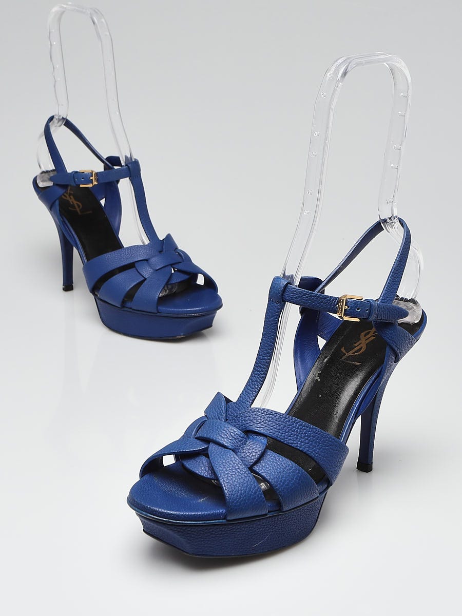 Yves Saint Laurent Blue Pebbled Leather tribute 75 Sandals Size 9/39.5