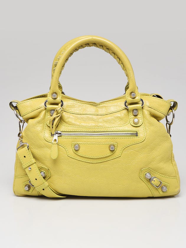 Balenciaga Jaune Poussin Lambskin Leather Giant 12 Silver Motorcycle Town Bag