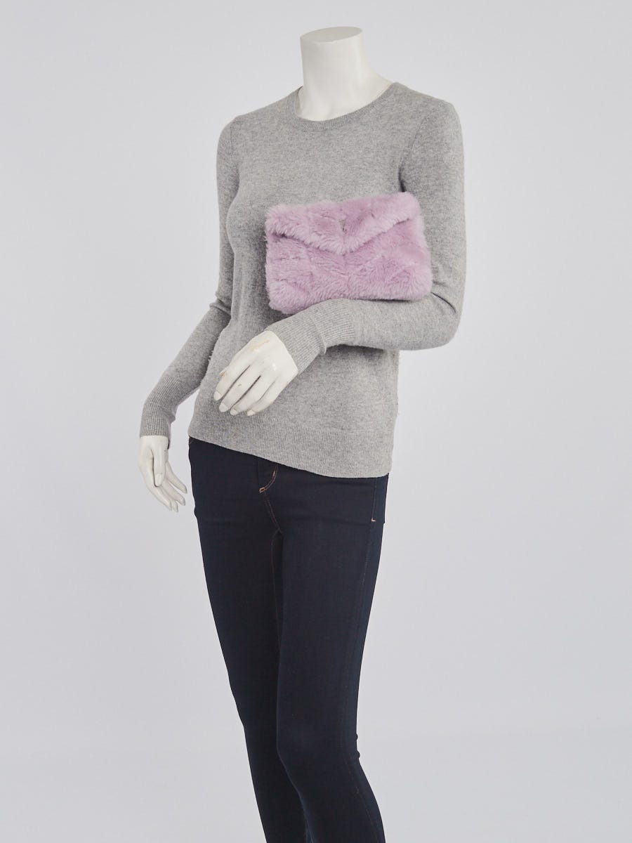 Yves Saint Laurent Purple Shearling Puffer Clutch Bag | Yoogi's Closet