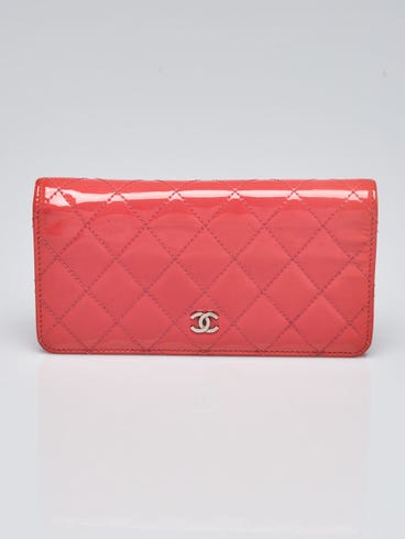 Chanel Pink Quilted Patent Leather L Yen Wallet
