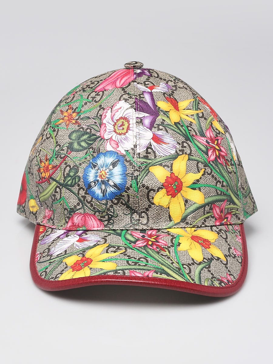 Gucci Beige/Ebony GG Coated Canvas Floral Print Baseball Hat Size M