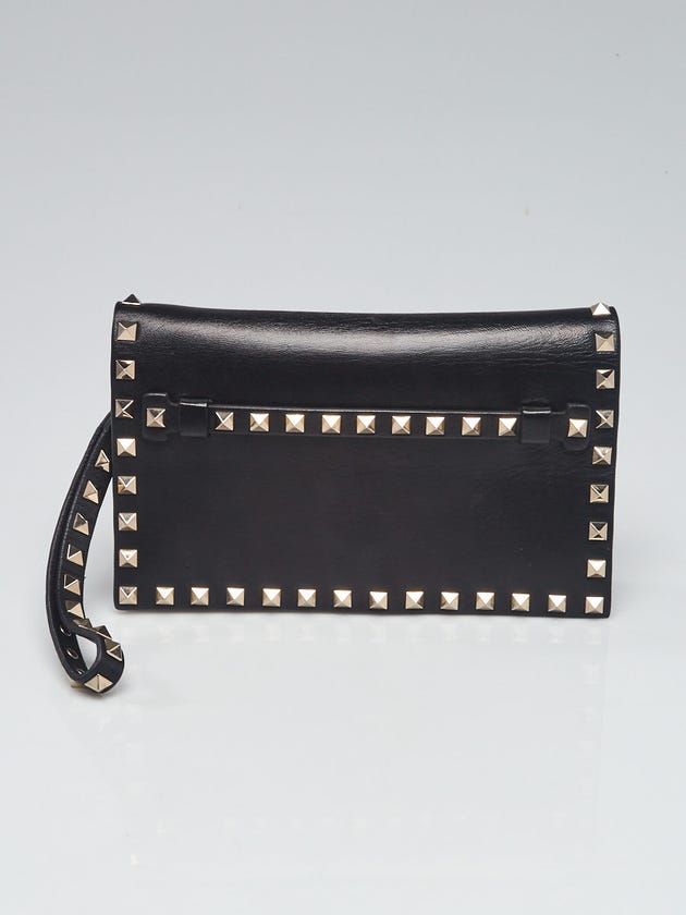 Valentino Black Lambskin Leather Small Rockstud Clutch Bag