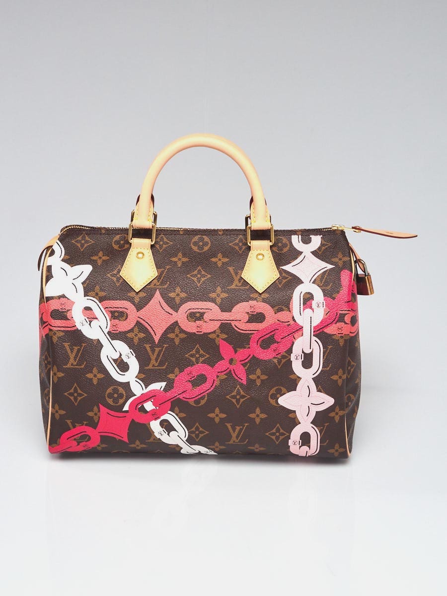 Louis Vuitton Limited Edition Bay Rose Monogram Canvas Chain Flower Speedy 30 Bag