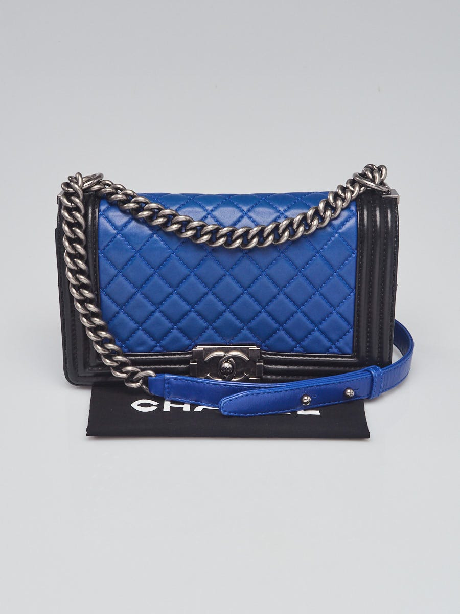 Chanel Blue/Black Quilted Lambskin Leather Medium Boy Bag