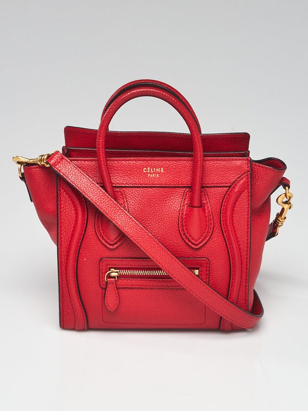 Celine Red Pebbled Leather Nano Luggage Tote Bag
