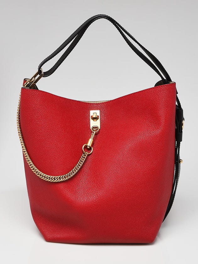 Givenchy Red Pebbled Leather GV Bucket Bag
