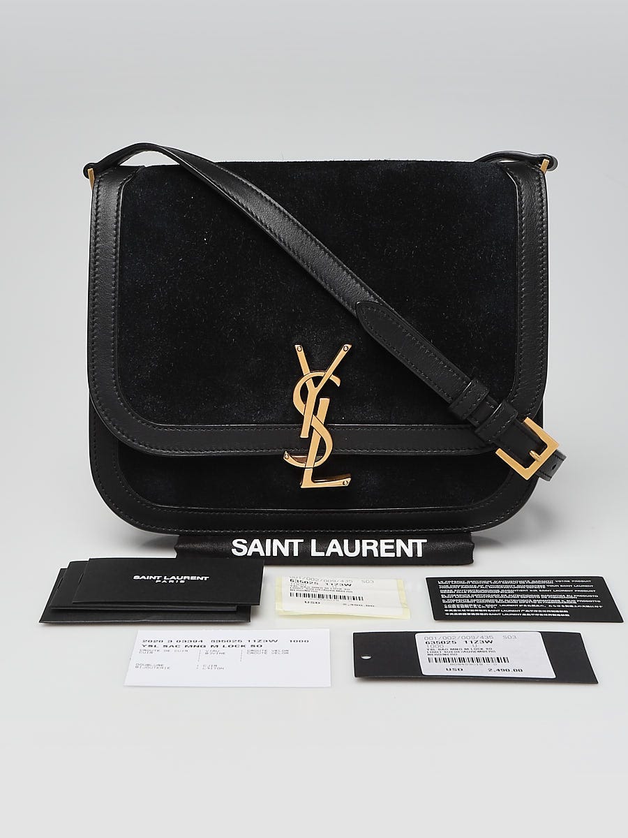 Yves Saint Laurent Black Leather Suede Medium Solferino Satchel