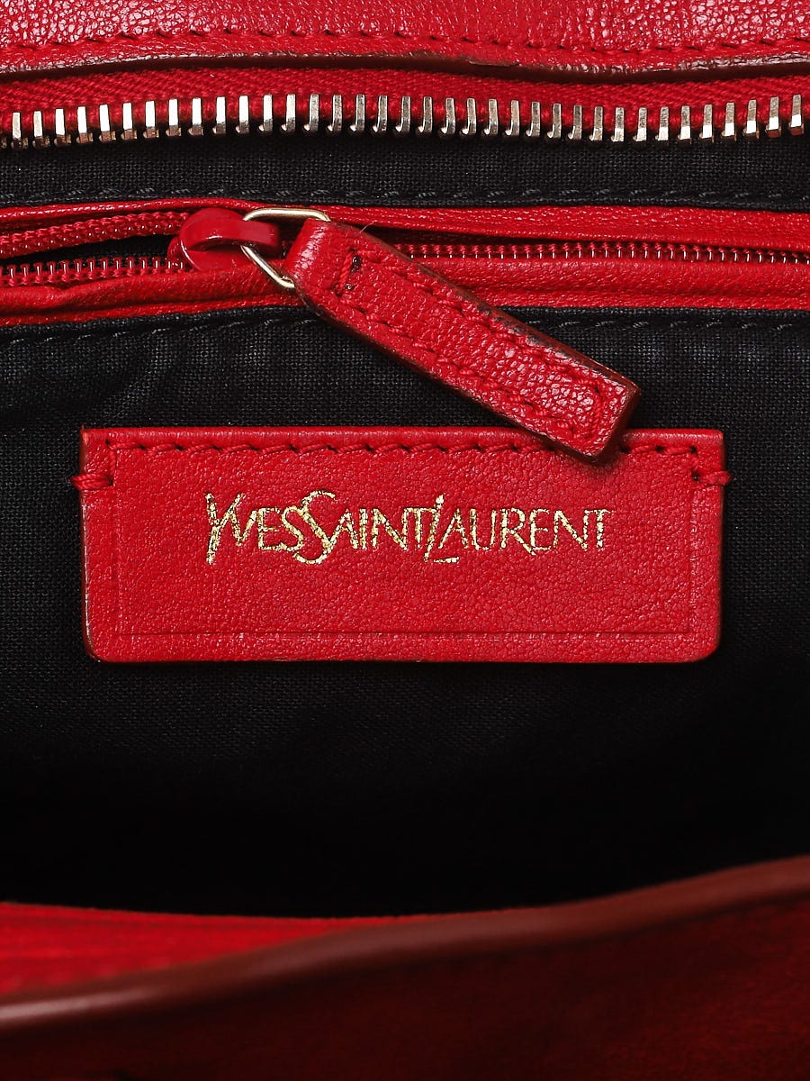 YVES SAINT LAURENT Cabas Rive Gauche Leather Small Satchel Bag Red