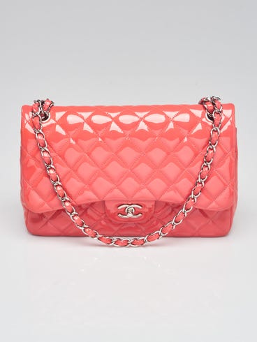 Chanel Pink Quilted Patent Leather Classic Jumbo Double Flap Bag