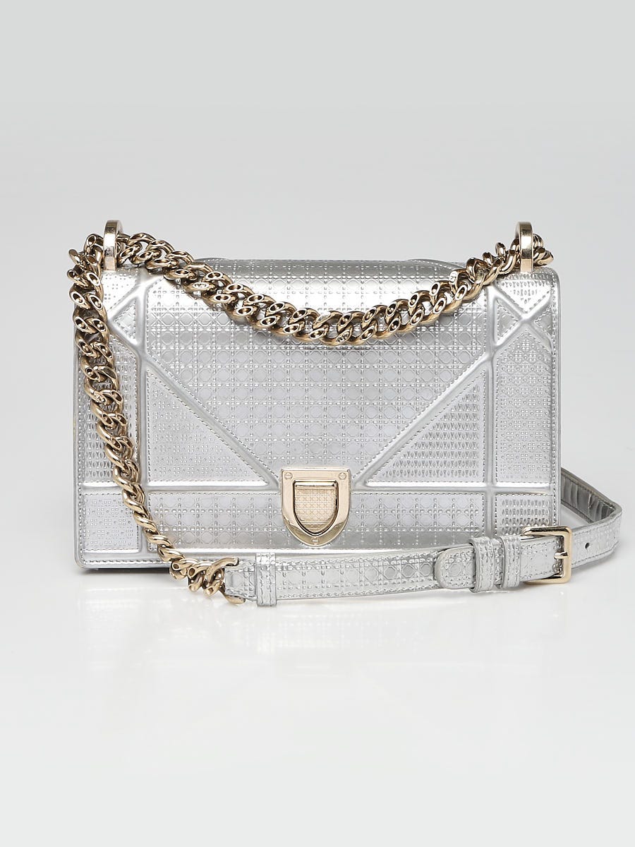 Christian Dior Metallic Silver Leather Micro Cannage Diorama Small Flap Bag  - Yoogi's Closet
