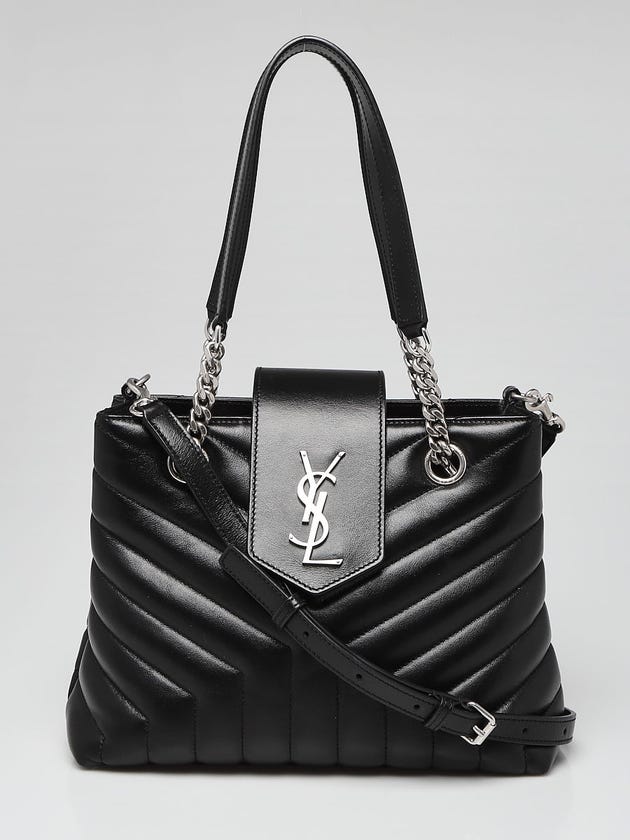 Yves Saint Laurent Black Quilted Y Leather Small LouLou Shopping Crossbody Tote Bag