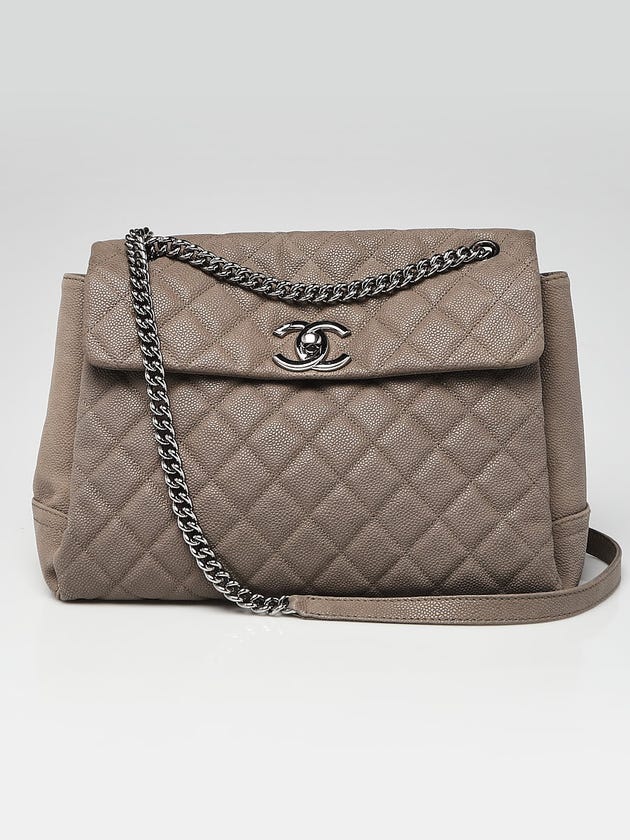 Chanel Khaki Quilted Matte Caviar Leather Lady Pearly Flap Shopping Tote Bag