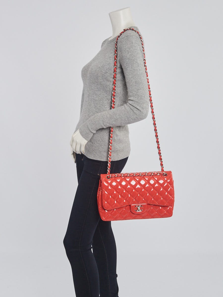 Chanel Pink Quilted Patent Leather Classic Jumbo Double Flap Bag	