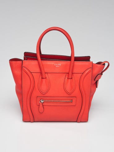 Celine Orange Pebbled Leather Micro Luggage Tote Bag