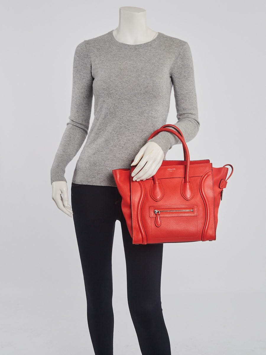 Celine Orange Pebbled Leather Micro Luggage Tote Bag