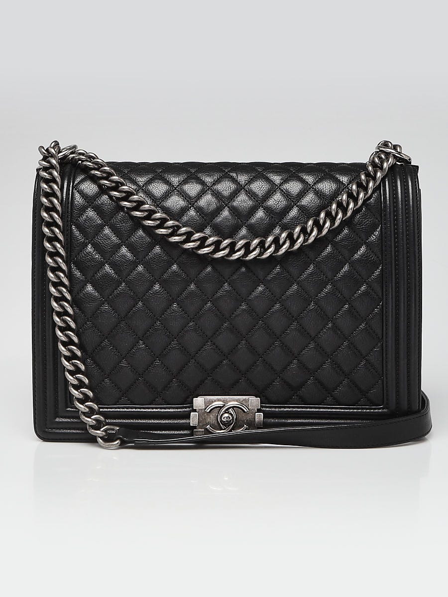Chanel Black Quilted Caviar Leather Large Boy Bag