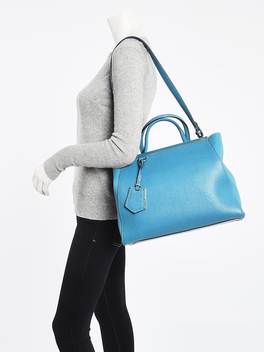 Fendi Blue Saffiano Leather Medium 2Jours Elite Tote Bag 8Bh250 - Yoogi'S  Closet