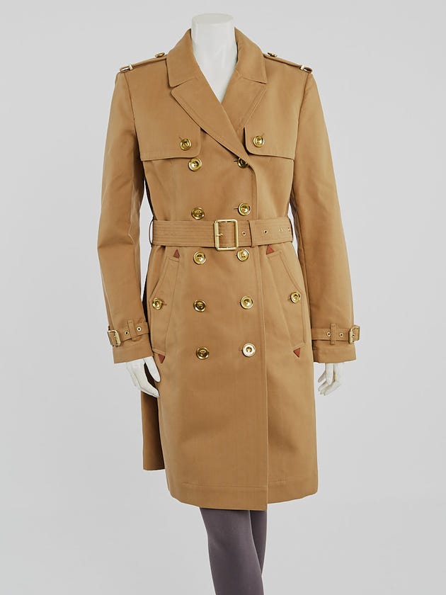 Burberry Brit Brown Cotton Double Breasted Trench Coat Size 12/46