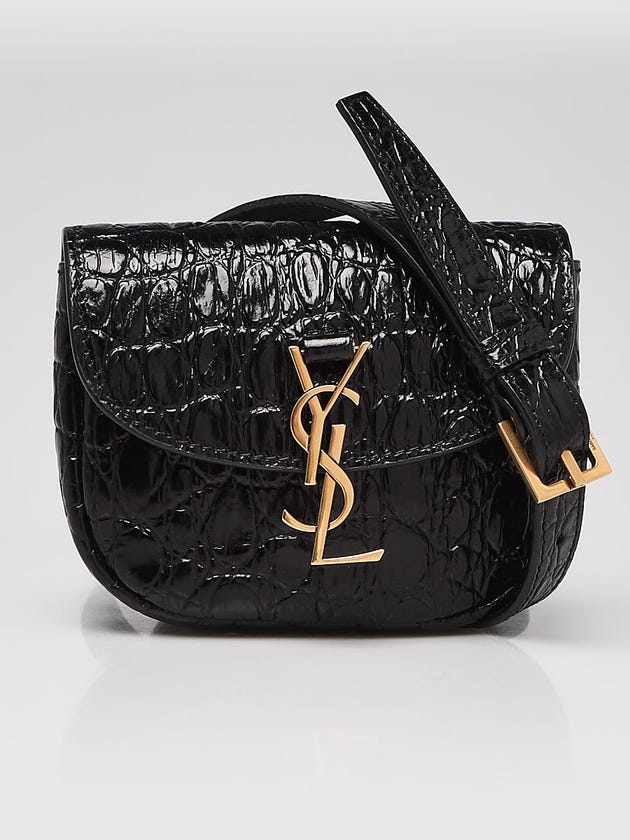 Yves Saint Laurent Black Crocodile Effect Leather Kaia Belt Bag