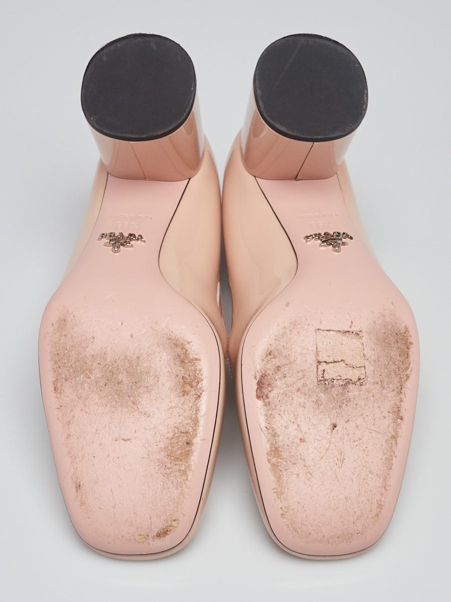 Prada Beige Patent Leather Square Toe Pumps Size 6/36.5