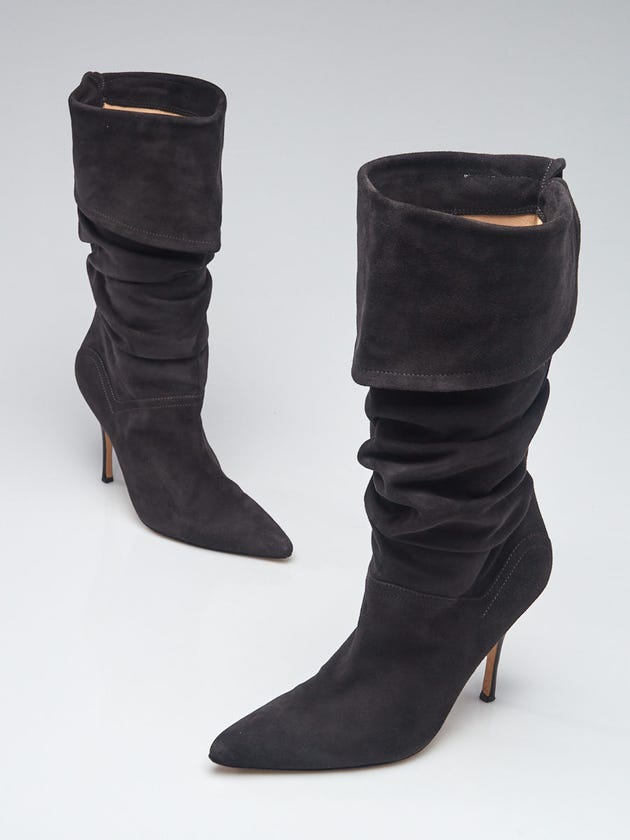 Manolo Blahnik Dark Grey Suede Slouchy Boots Size 9.5/40