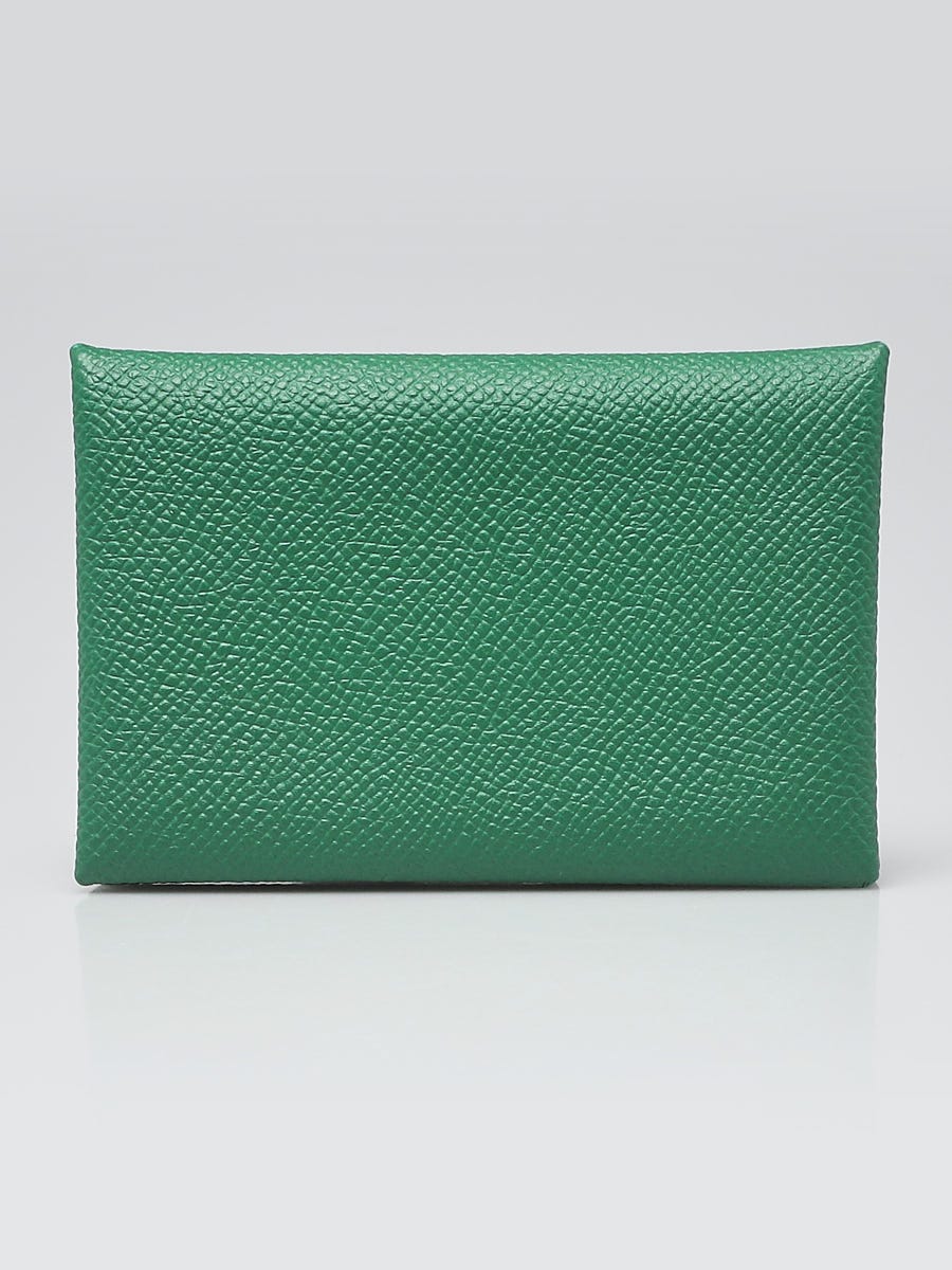 Hermes Calvi Card Holder Epsom Leather Gold Hardware In Green