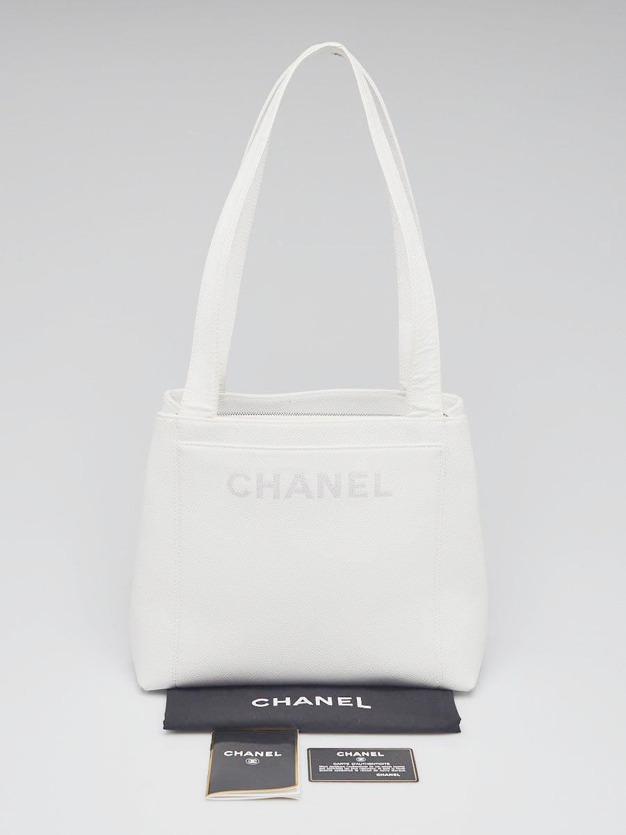 Chanel Vintage White Logo Black Canvas Tote Bag