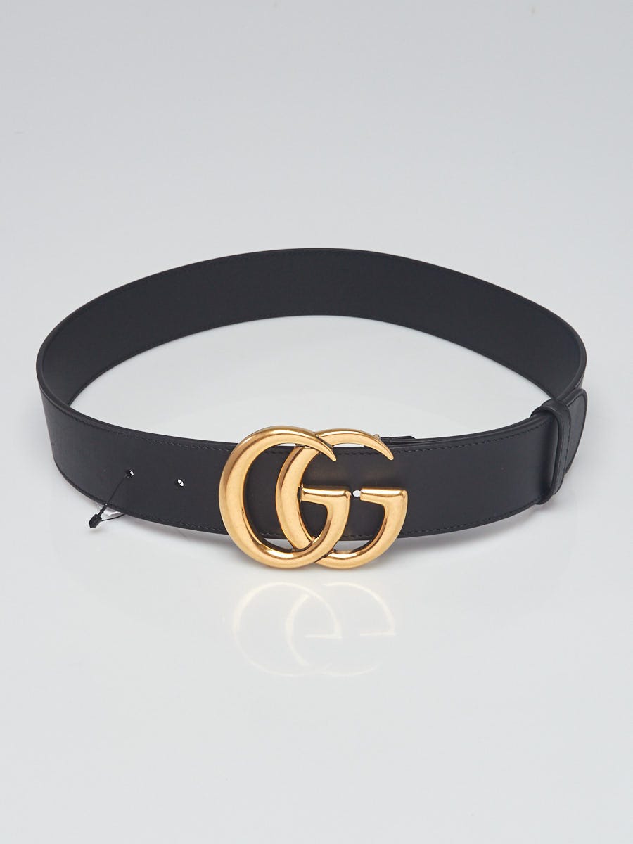Gucci Black Smooth Leather Wide Double G Belt Size 80/32 - Yoogi's Closet