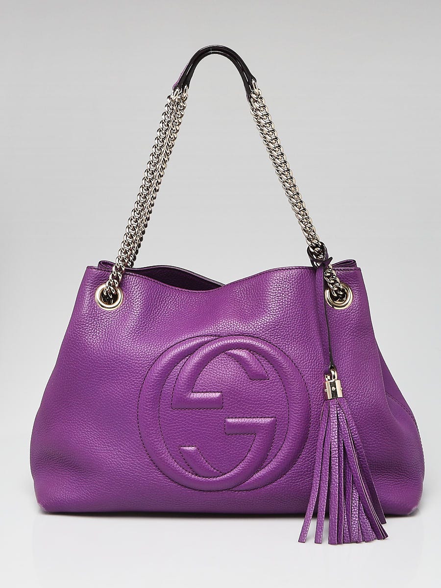 Gucci Purple Pebbled Leather Soho Chain Tote Bag