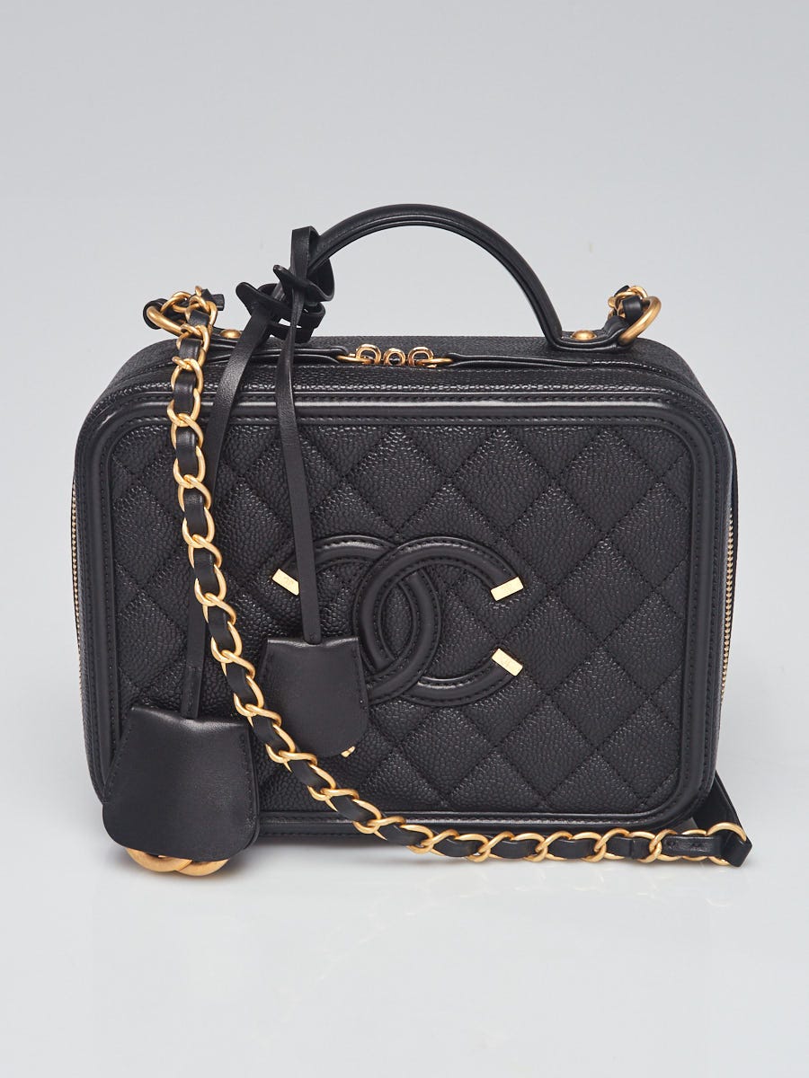 Chanel Black Quilted Caviar Leather Filigree Vanity Case Bag