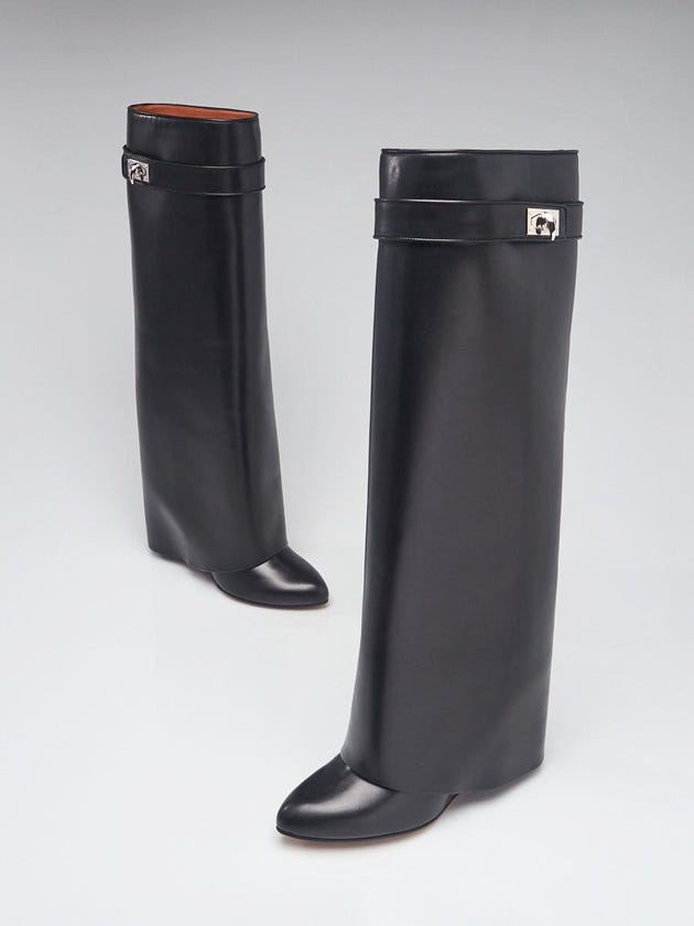 Givenchy Black Calf Leather Shark Lock Tall Boots Size 7/37.