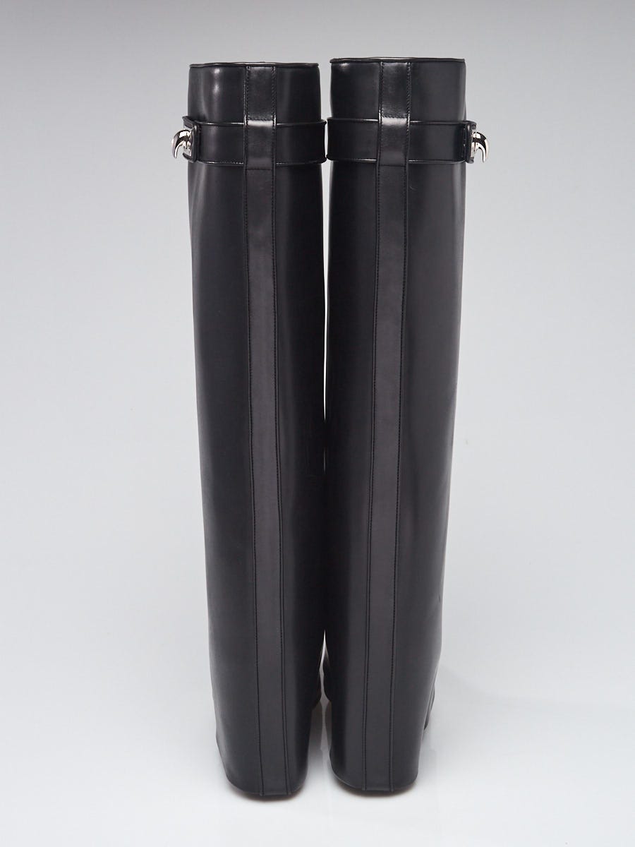 Givenchy Black Calf Leather Shark Lock Tall Boots Size 7/37