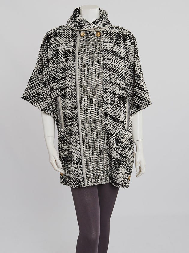 Chanel Black/White Melange Cotton Blend Cape Coat Size 8/40