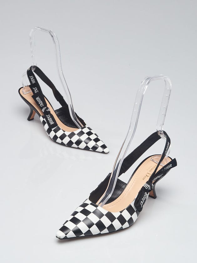 Christian Dior Black/White Check Print J'Adior Slingback Pumps Size 10.5/41
