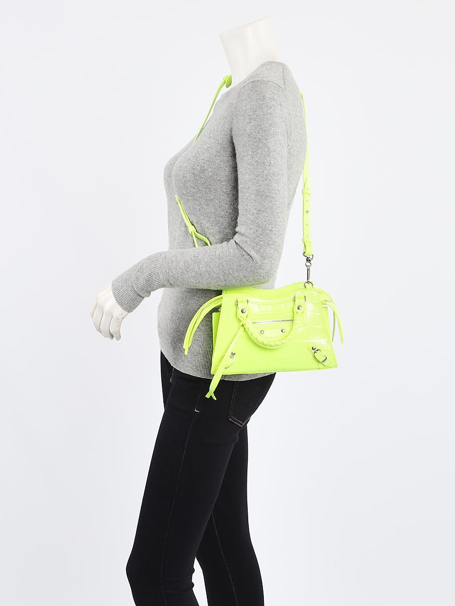 Balenciaga Neon Yellow Croc Embossed Calfskin Leather Neo Classic