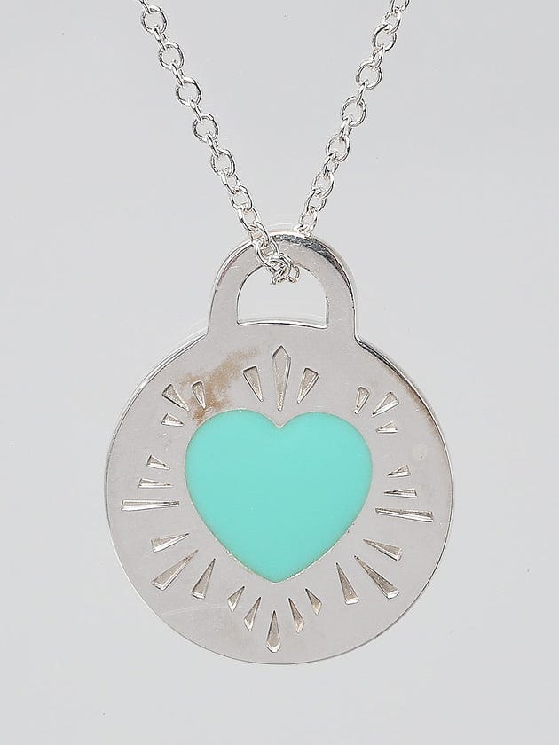 Tiffany & Co. Sterling Silver Blue Enamel Heart Return To Tiffany Pendant Necklace