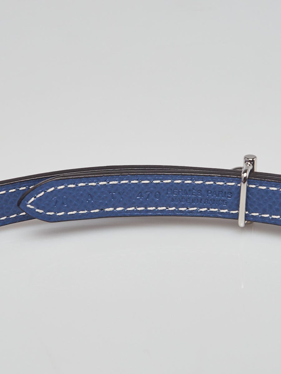 Hermes 13mm Bleu Saphir/Bleu Brighton Swift/Epsom Leather Palladium Plated Gamma Belt Size 70