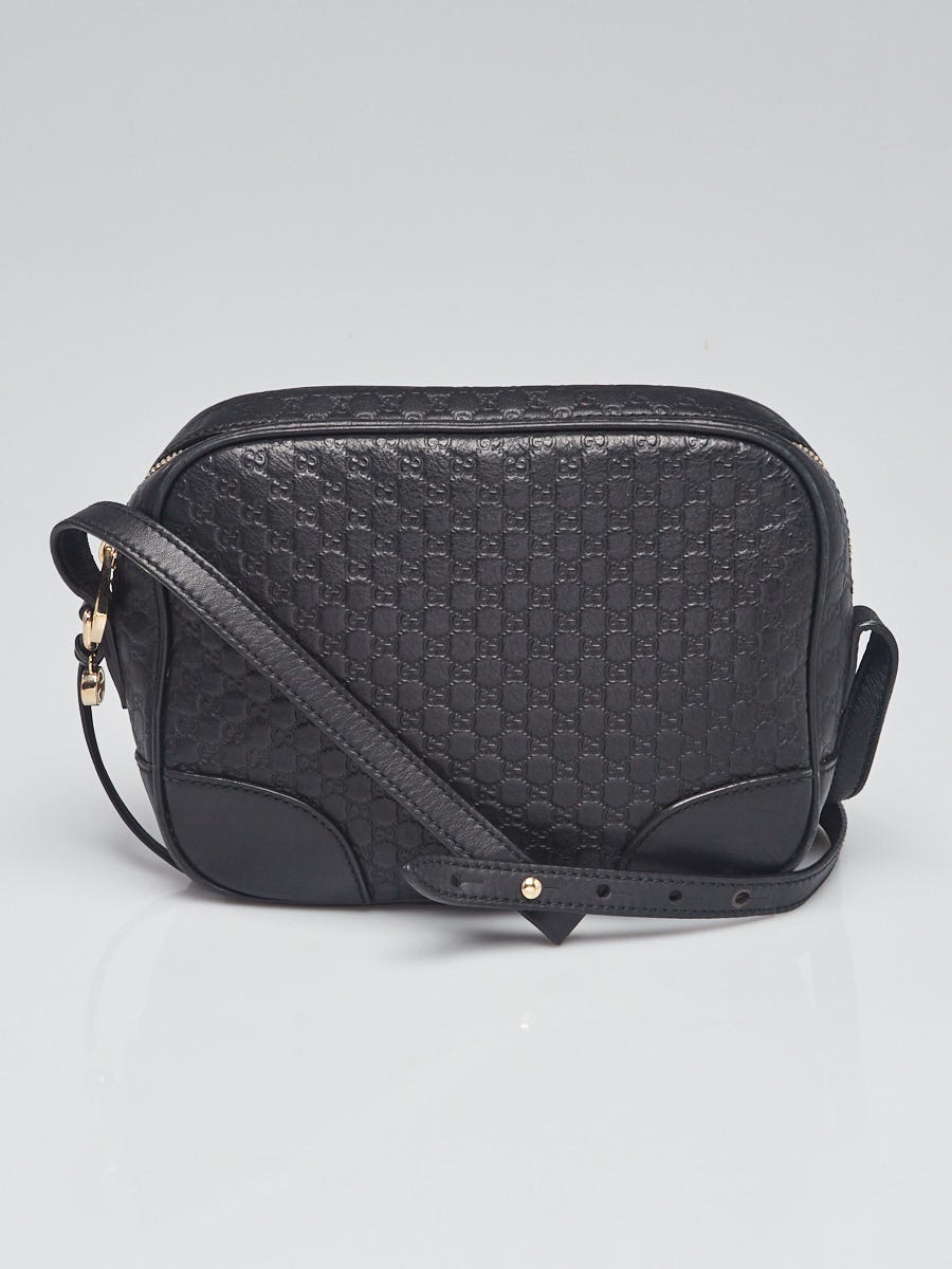 GUCCI MICROGUCCISSIMA LEATHER MINI BREE MESSENGER BAG BLACK