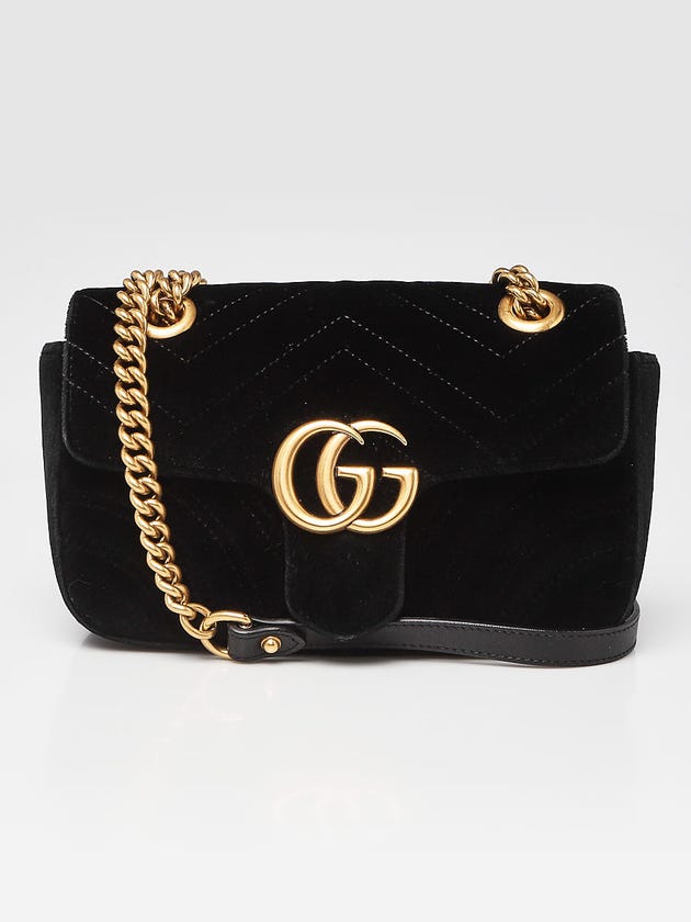 Gucci Black Quilted Velvet GG Marmont Mini Crossbody Bag