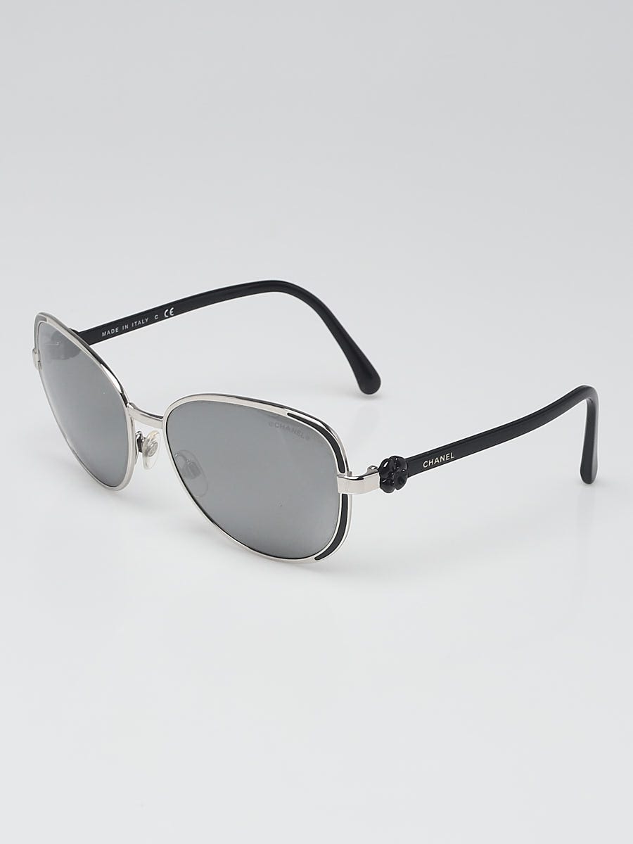 Chanel Black Acetate Square Frame Camellia Flower Sunglasses