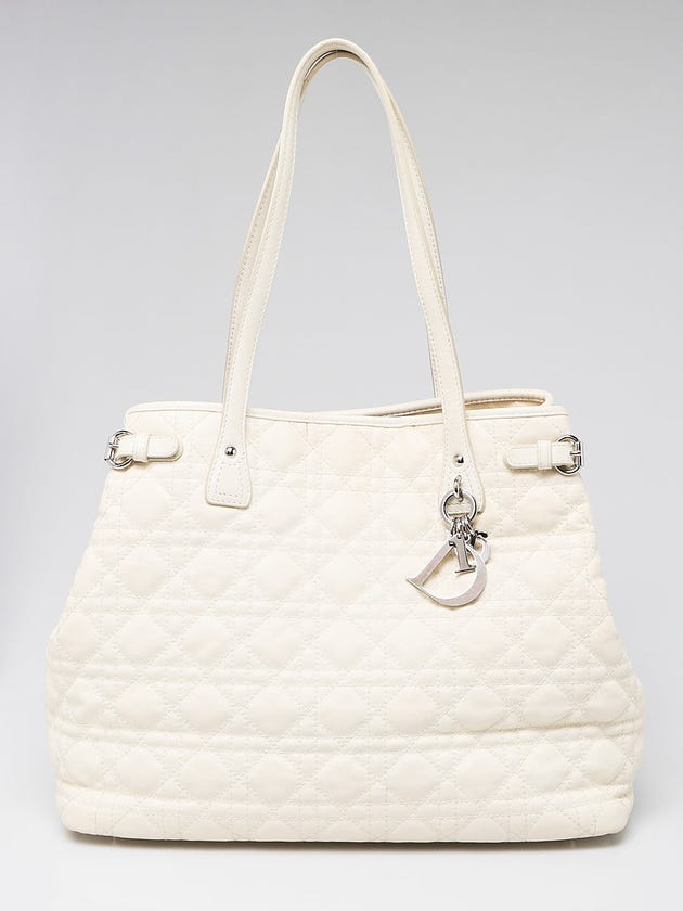 Christian Dior White Cannage Quilted Coated Canvas Medium Panarea Tote Bag