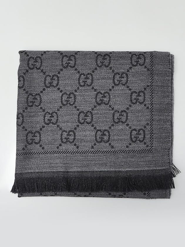 Gucci Grey Wool GG Monogram Shawl Scarf
