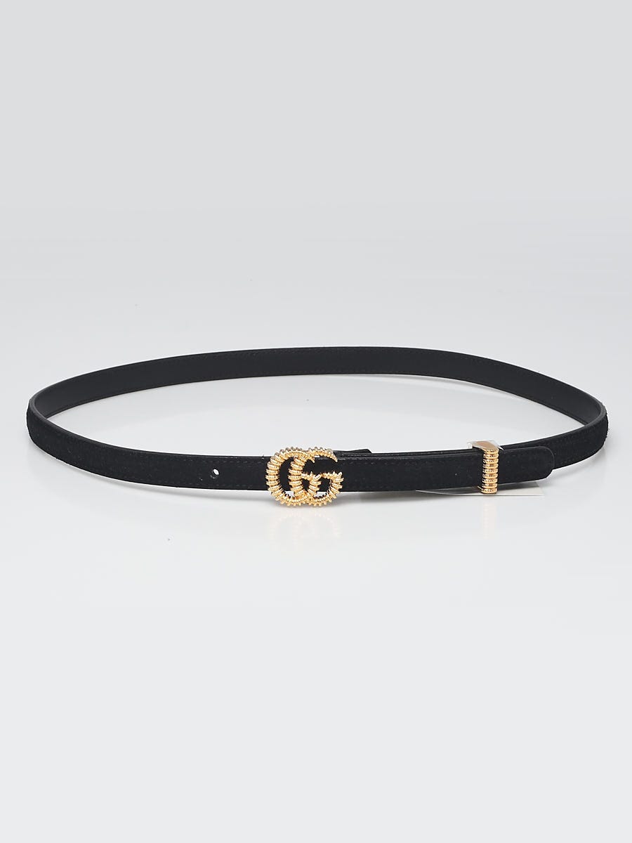 Gucci Black Suede Textured Double G Skinny Belt Size 80/32