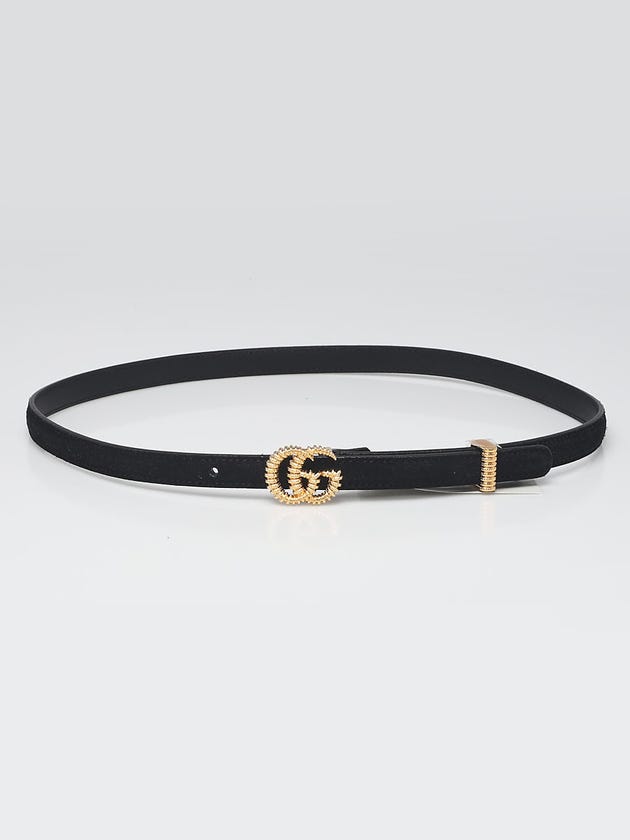 Gucci Black Suede Textured Double G Skinny Belt Size 80/32