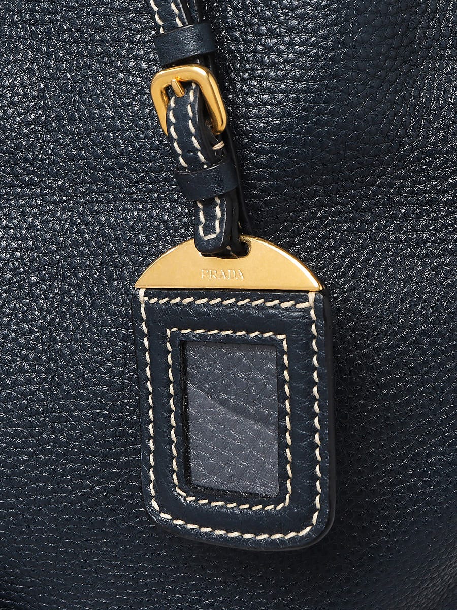 Prada Denim Blue Vitello Daino Leather Large Shopping Tote Bag