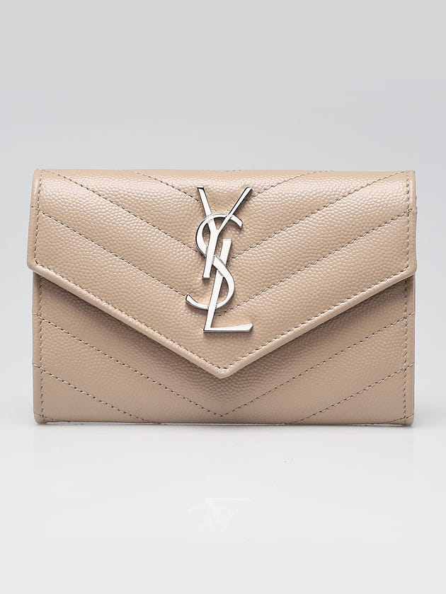 Yves Saint Laurent Beige Chevron Quilted Grain de Poudre Leather Small Envelope Wallet